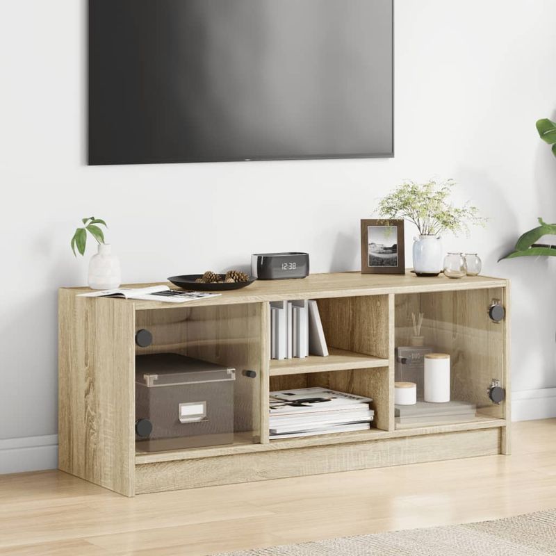 Casa si Gradina - Mobilier - Comode si corpuri - Comode - Comoda TV cu usi din sticla, stejar sonoma, 102x37x42 cm - Infinity.ro