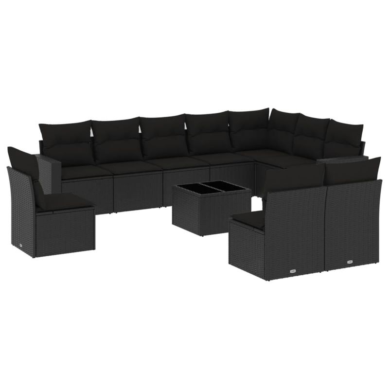Casa si Gradina - Gradina si terasa - Mobilier exterior - Canapele si fotolii gradina - Set canapele de gradina cu perne, 11 piese, negru, poliratan - Infinity.ro