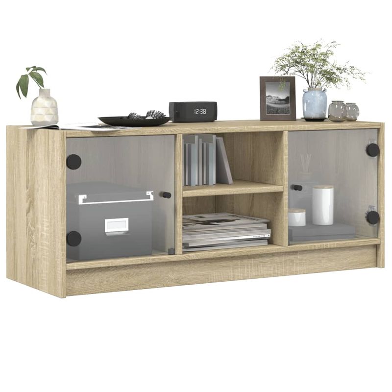 Casa si Gradina - Mobilier - Comode si corpuri - Comode - Comoda TV cu usi din sticla, stejar sonoma, 102x37x42 cm - Infinity.ro