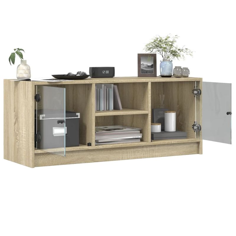Casa si Gradina - Mobilier - Comode si corpuri - Comode - Comoda TV cu usi din sticla, stejar sonoma, 102x37x42 cm - Infinity.ro