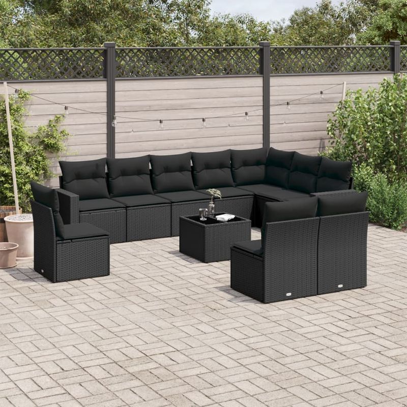 Casa si Gradina - Gradina si terasa - Mobilier exterior - Canapele si fotolii gradina - Set canapele de gradina cu perne, 11 piese, negru, poliratan - Infinity.ro
