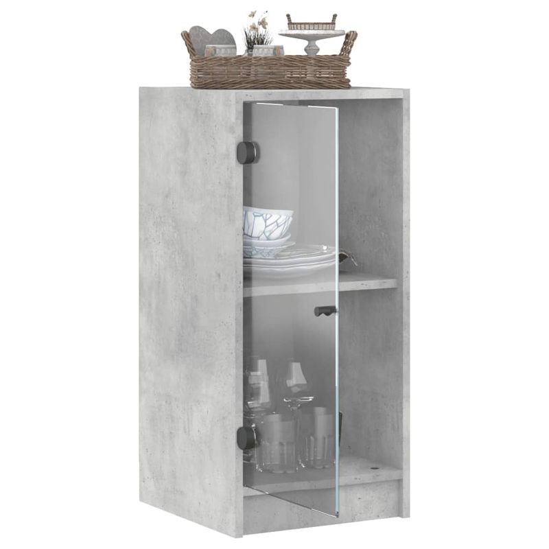Casa si Gradina - Mobilier - Comode si corpuri - Comode - Dulap lateral cu usi din sticla, gri beton, 35x37x75,5 cm - Infinity.ro