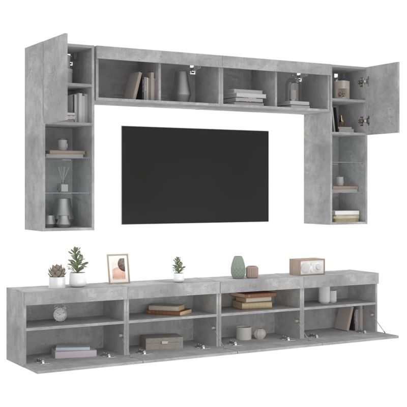 Casa si Gradina - Mobilier - Comode si corpuri - Comode - Set comode TV de perete cu lumini LED, 8 piese, gri beton - Infinity.ro