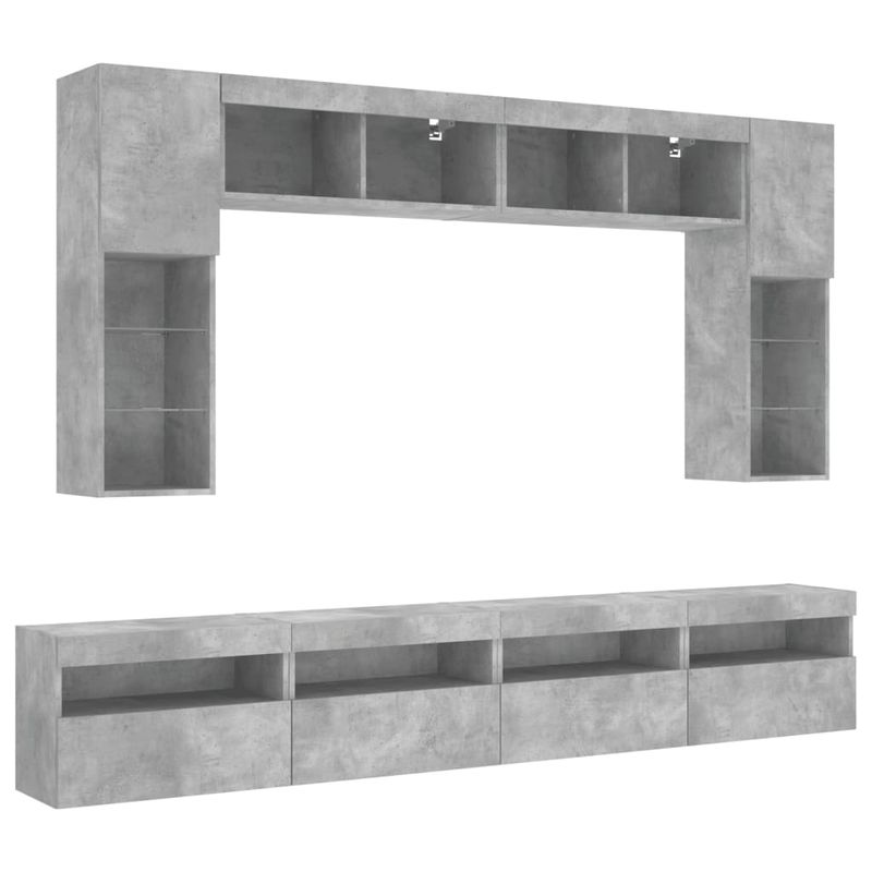 Casa si Gradina - Mobilier - Comode si corpuri - Comode - Set comode TV de perete cu lumini LED, 8 piese, gri beton - Infinity.ro