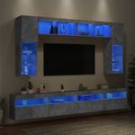 Casa si Gradina - Mobilier - Comode si corpuri - Comode - Set comode TV de perete cu lumini LED, 8 piese, gri beton - Infinity.ro