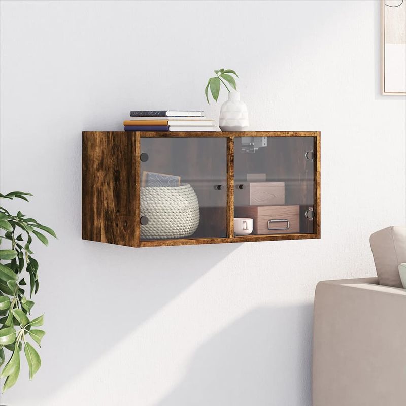 Casa si Gradina - Mobilier - Dulapuri si sifoniere - Dulapuri - Dulap de perete cu usi din sticla, stejar fumuriu,68,5x37x35 cm - Infinity.ro