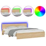 Casa si Gradina - Mobilier - Paturi si accesorii - Paturi - Cadru de pat cu tablie si LED, stejar sonoma, 200x200 cm - Infinity.ro