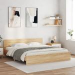Casa si Gradina - Mobilier - Paturi si accesorii - Paturi - Cadru de pat cu tablie si LED, stejar sonoma, 200x200 cm - Infinity.ro