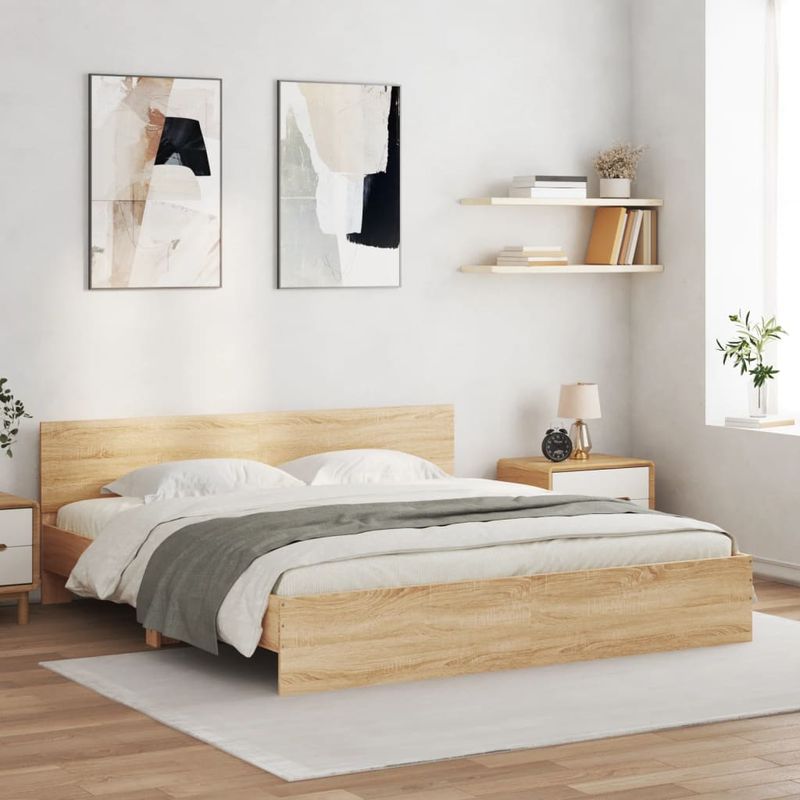 Casa si Gradina - Mobilier - Paturi si accesorii - Paturi - Cadru de pat cu tablie si LED, stejar sonoma, 200x200 cm - Infinity.ro