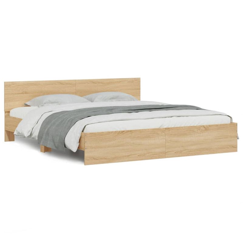 Casa si Gradina - Mobilier - Paturi si accesorii - Paturi - Cadru de pat cu tablie si LED, stejar sonoma, 200x200 cm - Infinity.ro