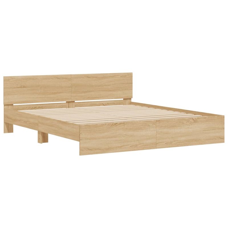 Casa si Gradina - Mobilier - Paturi si accesorii - Paturi - Cadru de pat cu tablie si LED, stejar sonoma, 200x200 cm - Infinity.ro