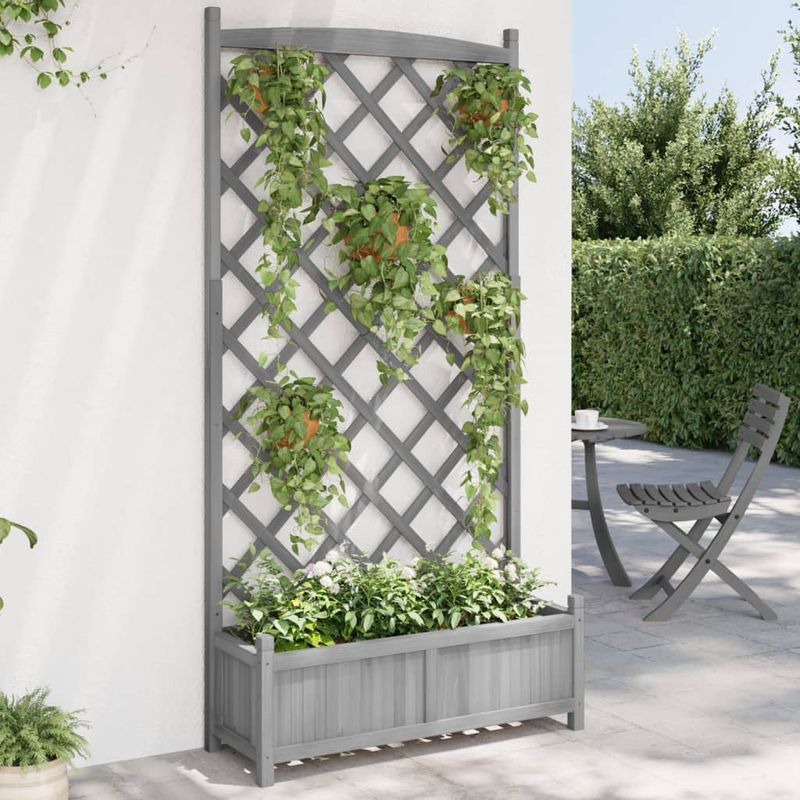 Casa si Gradina - Gradinarit si plante - Plante si ghivece - Ghivece si suporturi - Jardiniera cu spalier, gri, lemn masiv de brad - Infinity.ro