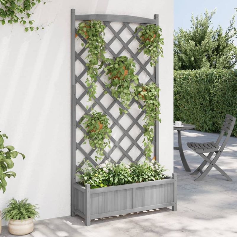 Casa si Gradina - Gradinarit si plante - Plante si ghivece - Ghivece si suporturi - Jardiniera cu spalier, gri, lemn masiv de brad - Infinity.ro