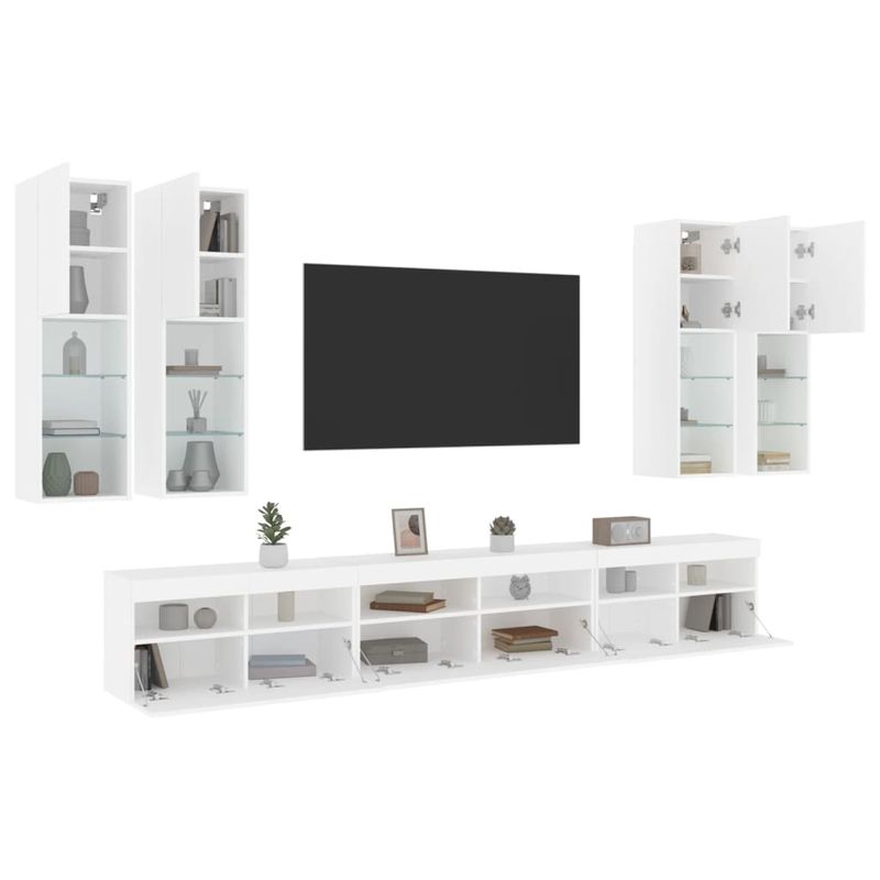 Casa si Gradina - Mobilier - Comode si corpuri - Comode - Set comode TV de perete, 7 piese, cu lumini LED, alb - Infinity.ro