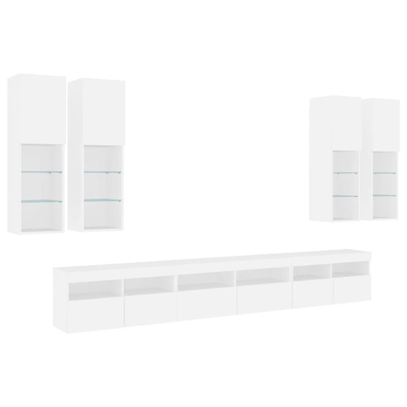 Casa si Gradina - Mobilier - Comode si corpuri - Comode - Set comode TV de perete, 7 piese, cu lumini LED, alb - Infinity.ro