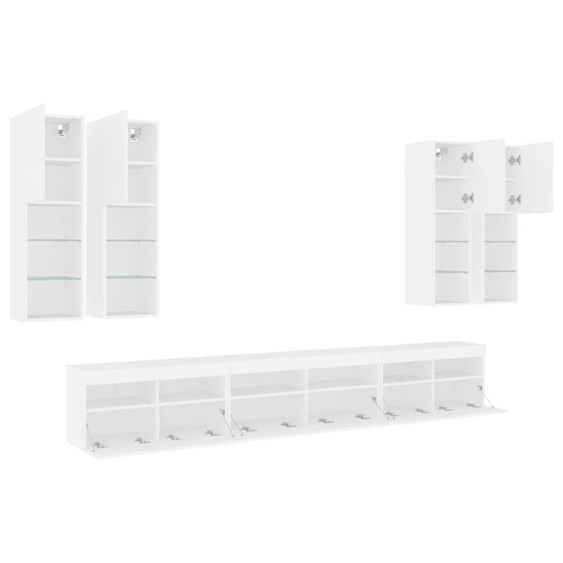 Casa si Gradina - Mobilier - Comode si corpuri - Comode - Set comode TV de perete, 7 piese, cu lumini LED, alb - Infinity.ro