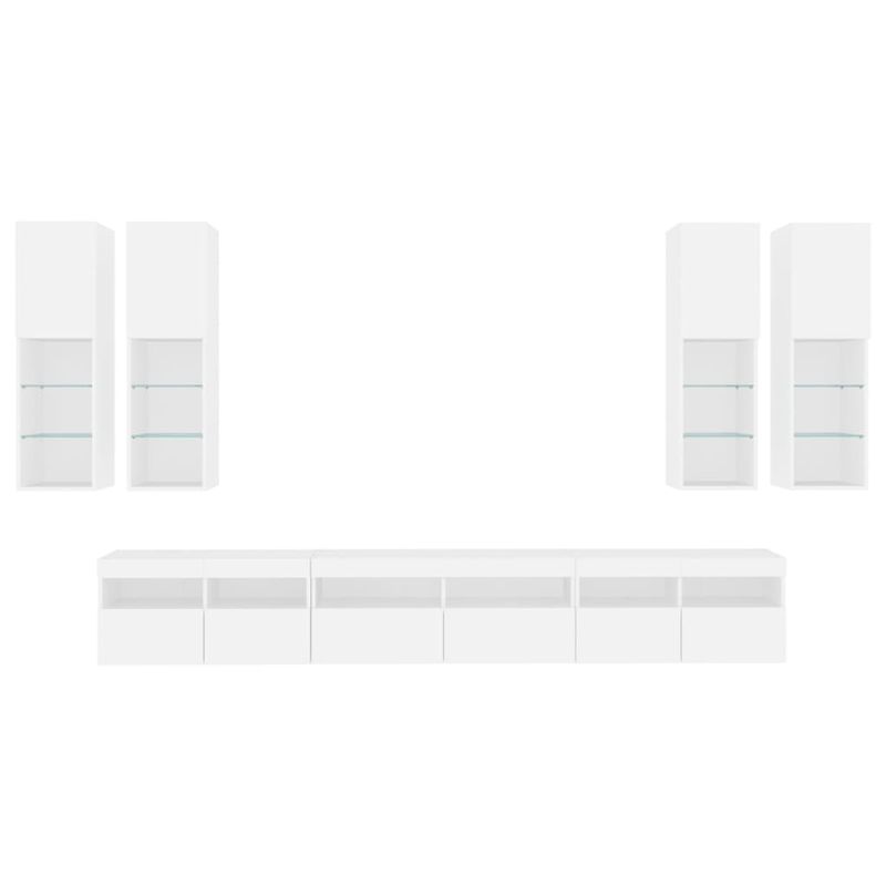 Casa si Gradina - Mobilier - Comode si corpuri - Comode - Set comode TV de perete, 7 piese, cu lumini LED, alb - Infinity.ro