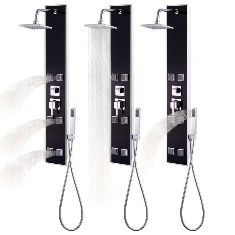 Casa si Gradina - Constructii - Scule electrice si accesorii - Accesorii polizare si slefuire - Unitate panou de dus, sticla, 18 x 42,1 x 120 cm, negru - Infinity.ro