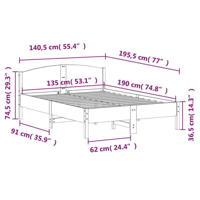 Casa si Gradina - Mobilier - Paturi si accesorii - Paturi - Cadru de pat cu tablie, 135x190 cm, lemn masiv de pin - Infinity.ro