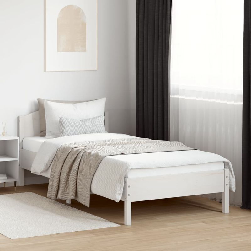 Casa si Gradina - Mobilier - Paturi si accesorii - Paturi - Cadru de pat cu tablie, alb, 90x200 cm, lemn masiv de pin - Infinity.ro