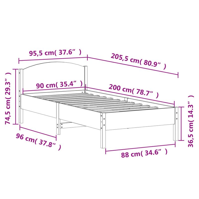 Casa si Gradina - Mobilier - Paturi si accesorii - Paturi - Cadru de pat cu tablie, alb, 90x200 cm, lemn masiv de pin - Infinity.ro