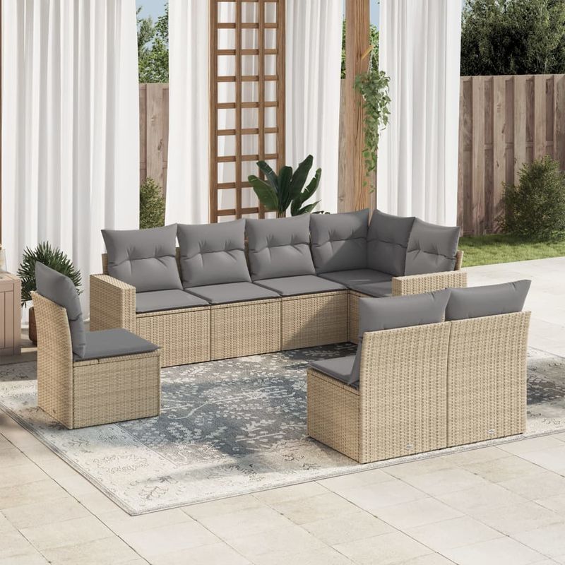 Casa si Gradina - Gradina si terasa - Mobilier exterior - Canapele si fotolii gradina - Set canapele de gradina, 8 piese, cu perne, bej, poliratan - Infinity.ro