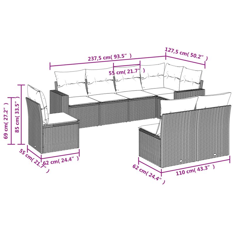 Casa si Gradina - Gradina si terasa - Mobilier exterior - Canapele si fotolii gradina - Set canapele de gradina, 8 piese, cu perne, bej, poliratan - Infinity.ro