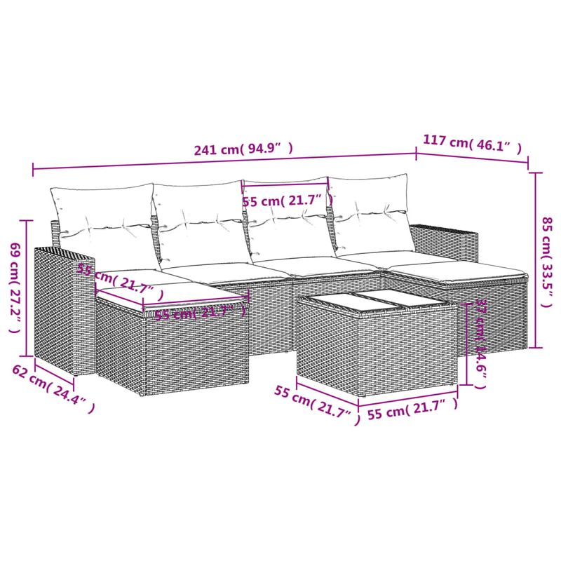 Casa si Gradina - Gradina si terasa - Mobilier exterior - Canapele si fotolii gradina - Set canapele de gradina, 7 piese, cu perne, bej, poliratan - Infinity.ro