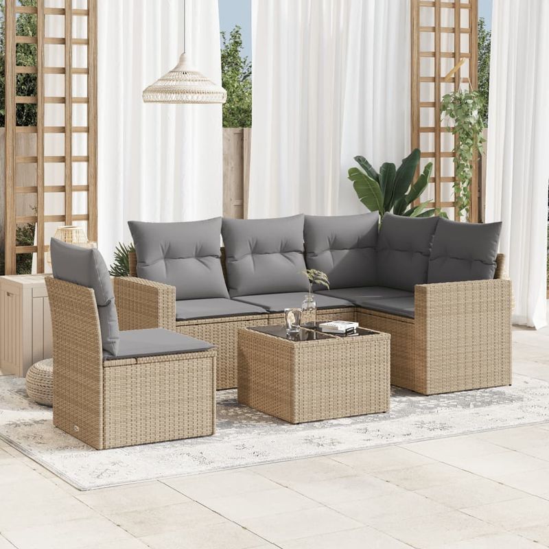 Casa si Gradina - Gradina si terasa - Mobilier exterior - Canapele si fotolii gradina - Set canapele de gradina cu perne, 6 piese, bej, poliratan - Infinity.ro