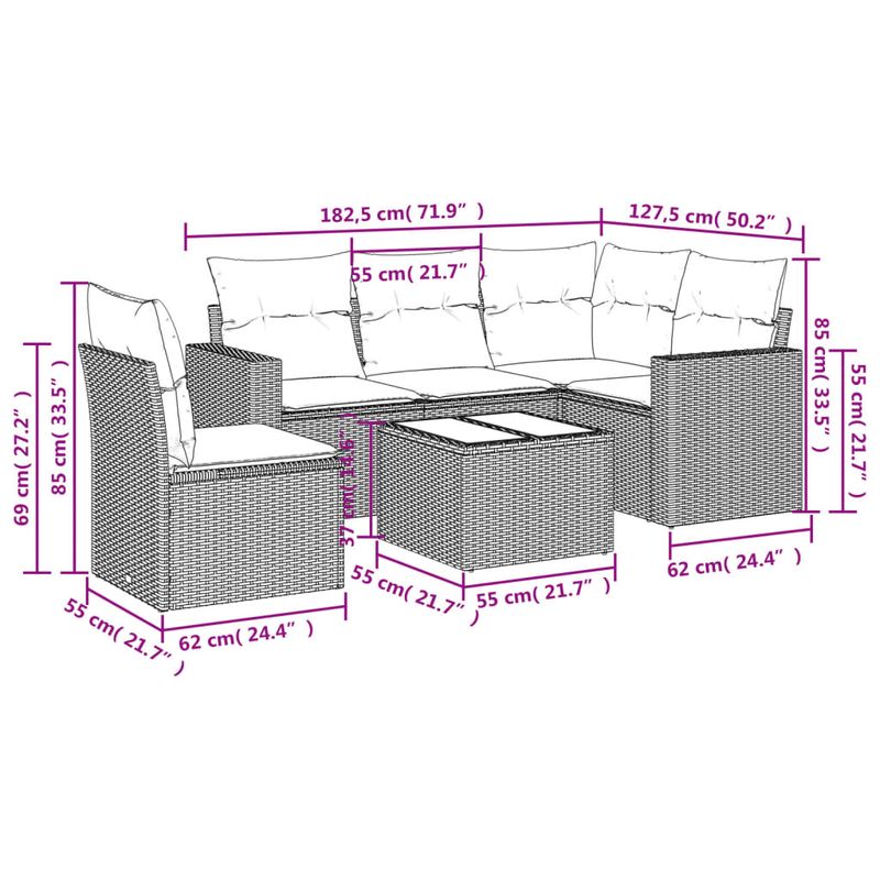 Casa si Gradina - Gradina si terasa - Mobilier exterior - Canapele si fotolii gradina - Set canapele de gradina cu perne, 6 piese, bej, poliratan - Infinity.ro