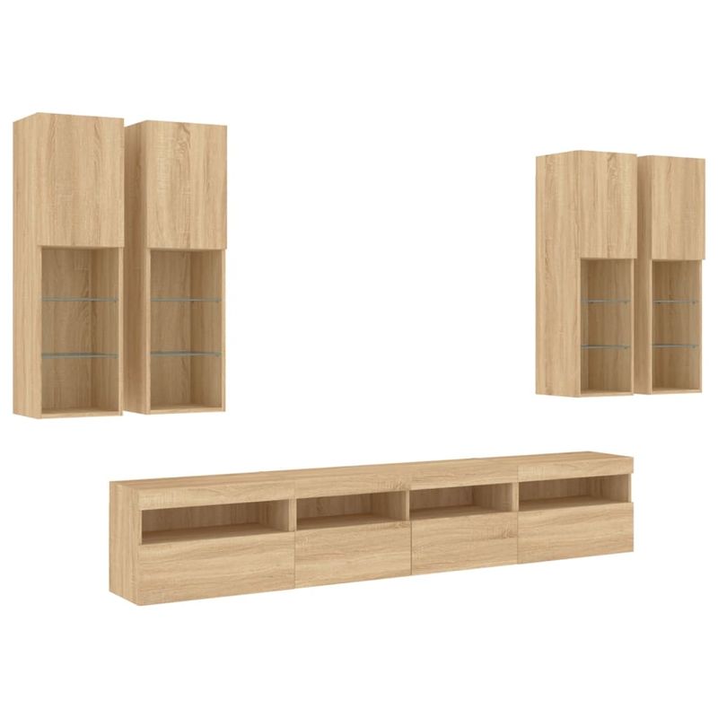 Casa si Gradina - Mobilier - Comode si corpuri - Comode - Comode TV de perete cu lumini LED, 7 piese, stejar sonoma - Infinity.ro