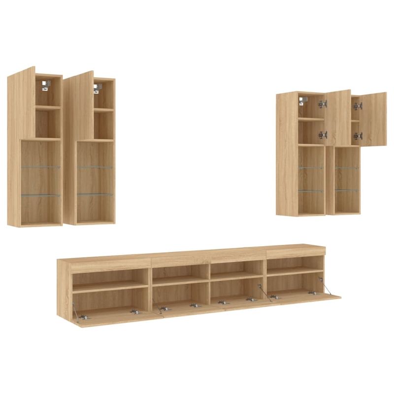Casa si Gradina - Mobilier - Comode si corpuri - Comode - Comode TV de perete cu lumini LED, 7 piese, stejar sonoma - Infinity.ro