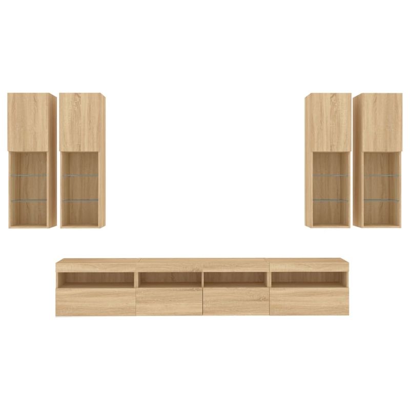 Casa si Gradina - Mobilier - Comode si corpuri - Comode - Comode TV de perete cu lumini LED, 7 piese, stejar sonoma - Infinity.ro