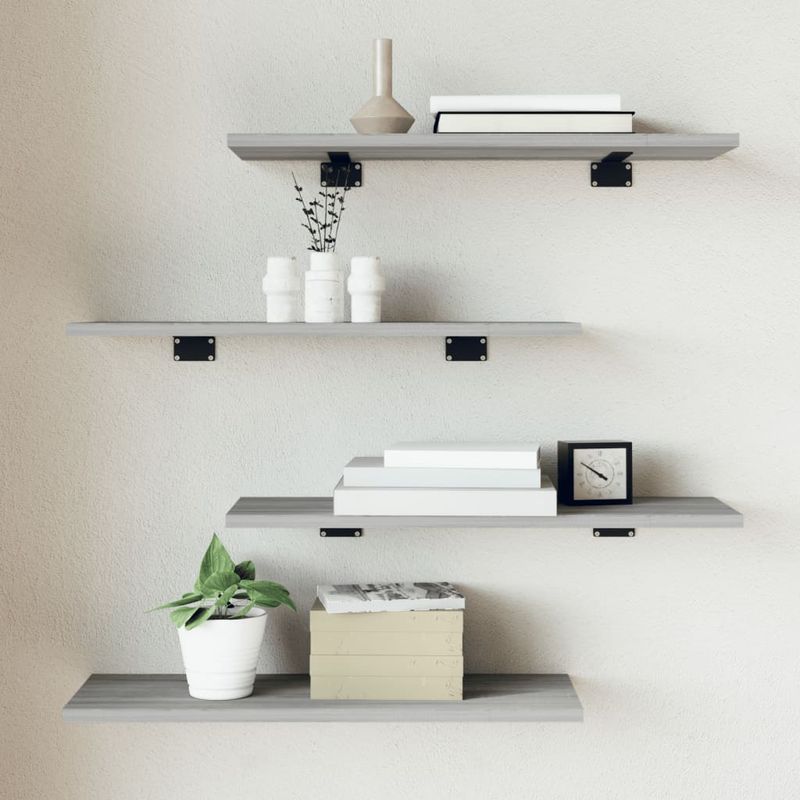 Casa si Gradina - Mobilier - Biblioteci si rafturi - Rafturi - Rafturi de perete, 4 buc., gri sonoma, 60x20x1,5 cm, lemn - Infinity.ro