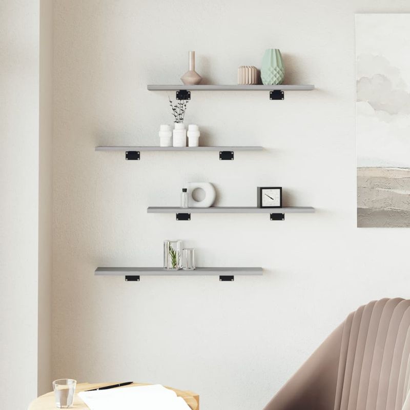 Casa si Gradina - Mobilier - Biblioteci si rafturi - Rafturi - Rafturi de perete, 4 buc., gri sonoma, 60x10x1,5 cm, lemn - Infinity.ro