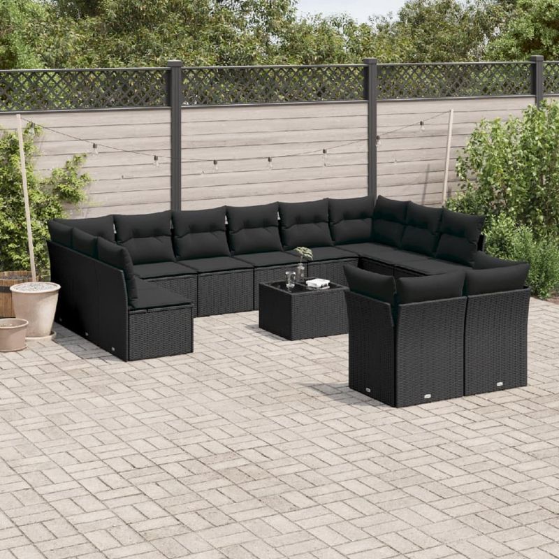 Casa si Gradina - Gradina si terasa - Mobilier exterior - Seturi mobila gradina - Set mobilier de gradina cu perne, 13 piese, negru, poliratan - Infinity.ro
