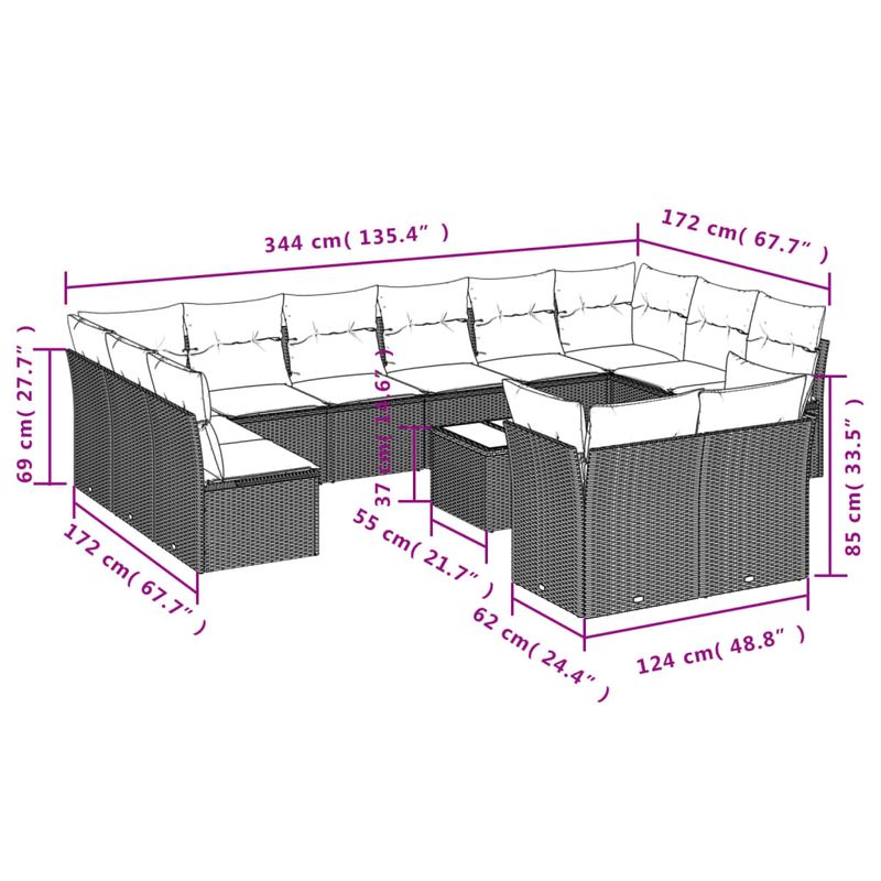 Casa si Gradina - Gradina si terasa - Mobilier exterior - Seturi mobila gradina - Set mobilier de gradina cu perne, 13 piese, negru, poliratan - Infinity.ro