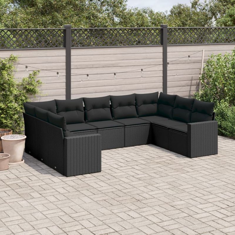 Casa si Gradina - Gradina si terasa - Mobilier exterior - Seturi mobila gradina - Set mobilier de gradina cu perne, 9 piese, negru, poliratan - Infinity.ro