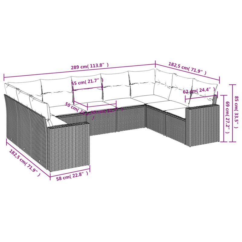 Casa si Gradina - Gradina si terasa - Mobilier exterior - Seturi mobila gradina - Set mobilier de gradina cu perne, 9 piese, negru, poliratan - Infinity.ro