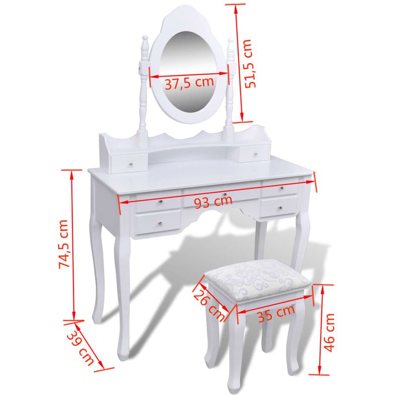 Casa si Gradina - Mobilier - Comode si corpuri - Masute de toaleta - Masa de toaleta cu oglinda si taburet, 7 sertare, alb - Infinity.ro
