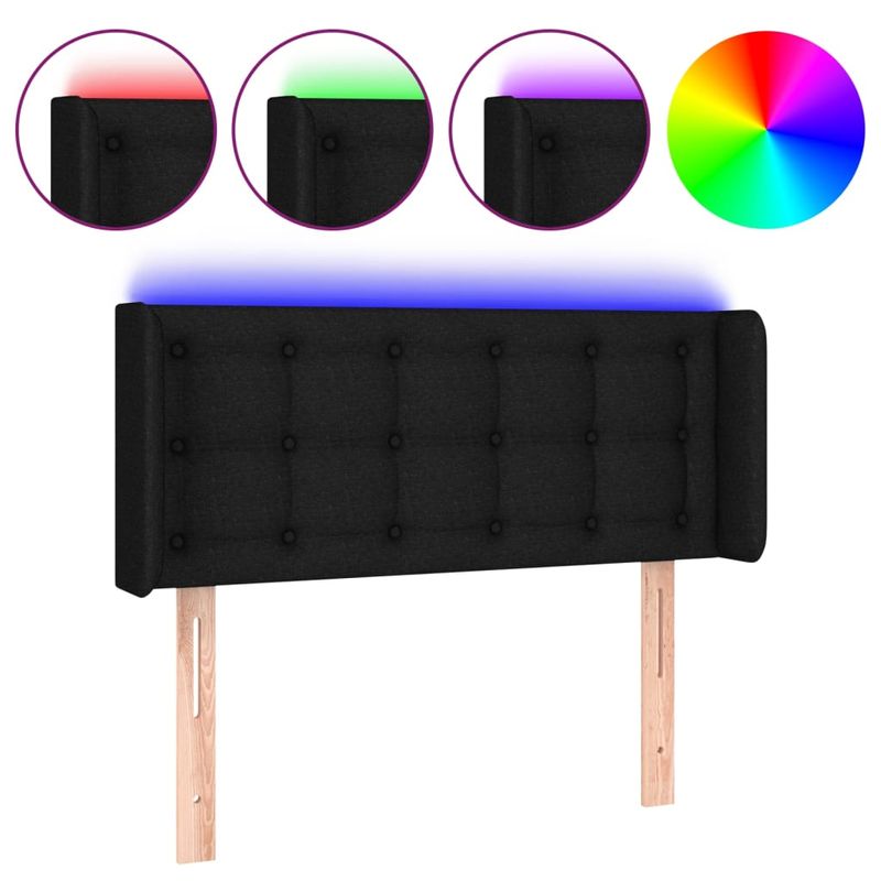 Casa si Gradina - Mobilier - Paturi si accesorii - Accesorii paturi - Tablie de pat cu LED, negru, 83x16x78/88 cm, textil - Infinity.ro