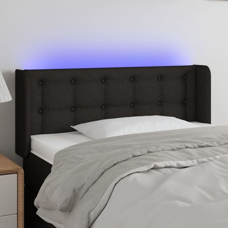Casa si Gradina - Mobilier - Paturi si accesorii - Accesorii paturi - Tablie de pat cu LED, negru, 83x16x78/88 cm, textil - Infinity.ro