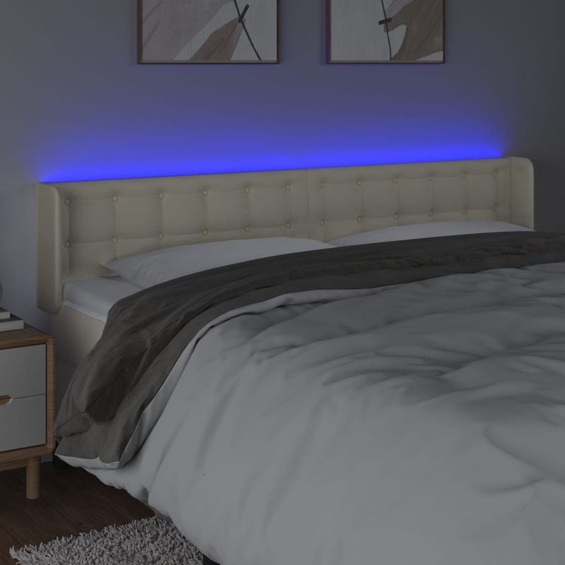 Casa si Gradina - Mobilier - Paturi si accesorii - Accesorii paturi - Tablie de pat cu LED, crem, 163x16x78/88 cm, piele ecologica - Infinity.ro