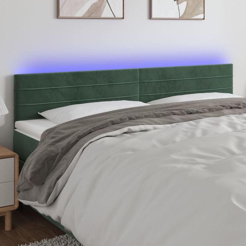 Casa si Gradina - Mobilier - Paturi si accesorii - Accesorii paturi - Tablie de pat cu LED, verde inchis, 160x5x78/88 cm, catifea - Infinity.ro