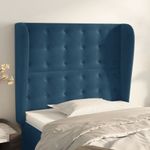 Casa si Gradina - Mobilier - Paturi si accesorii - Accesorii paturi - Tablie pat cu urechi albastru inchis 103x23x118/128cm catifea - Infinity.ro