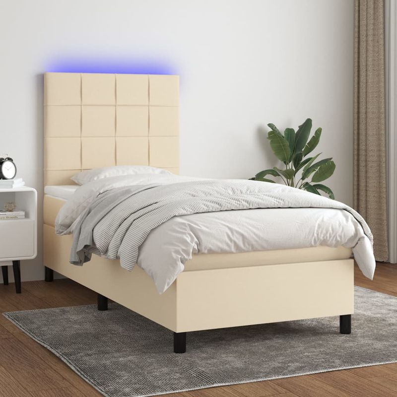 Casa si Gradina - Mobilier - Paturi si accesorii - Paturi - Pat cu arcuri, saltea si LED, crem, 80x200 cm, textil - Infinity.ro