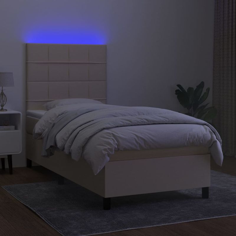 Casa si Gradina - Mobilier - Paturi si accesorii - Paturi - Pat cu arcuri, saltea si LED, crem, 80x200 cm, textil - Infinity.ro