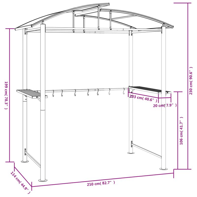 Casa si Gradina - Gradina si terasa - Umbrele si pavilioane - Pavilioane - Foisor gratar cu rafturi laterale, antracit 210x114x230 cm otel - Infinity.ro