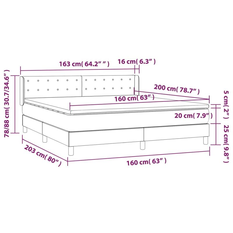 Casa si Gradina - Mobilier - Paturi si accesorii - Paturi - Pat box spring cu saltea, crem, 160x200 cm, material textil - Infinity.ro