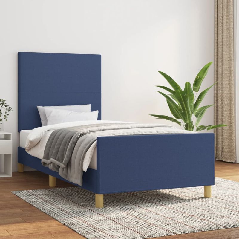 Casa si Gradina - Mobilier - Paturi si accesorii - Paturi - Cadru de pat cu tablie, albastru, 90x200 cm, textil - Infinity.ro
